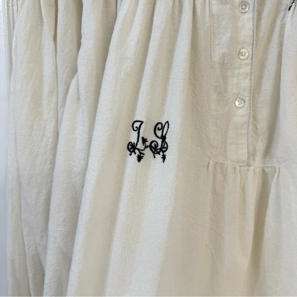 Laurence Bras Cotton Nord Blue Smocked Embroidered Blouse Small White Navy Boho - Picture 11 of 15